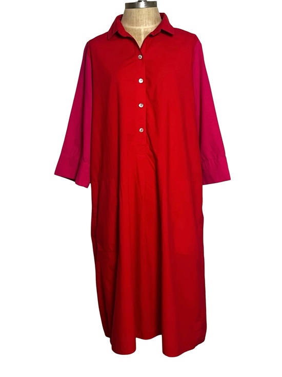 Alembika Dresses & Skirts - Alembika Orange Pink Colorblock Maxi Shirt Dress Size 2 Oversized Cotton Artsy
